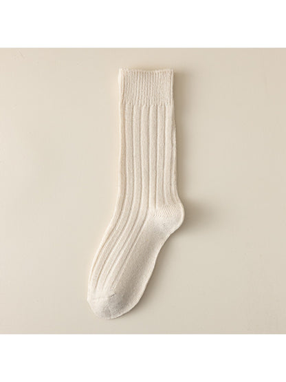 Rufia - Solid Color Ribbed Casual Crew Socks
