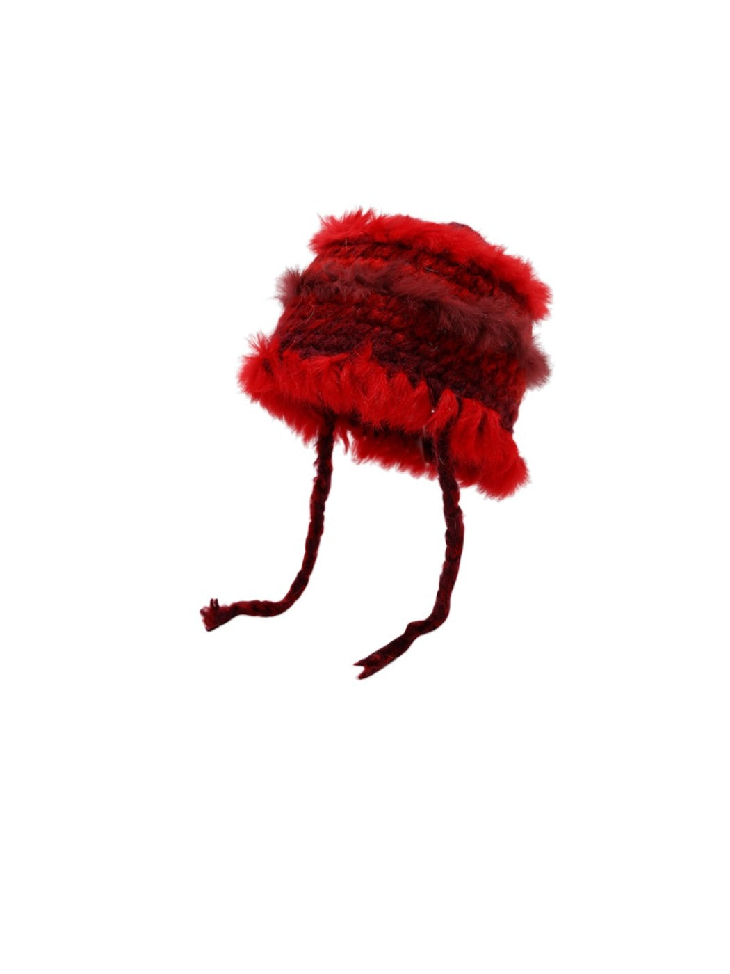 Haila Color Block Earflap Tie Beanie with color block detail and knit texture