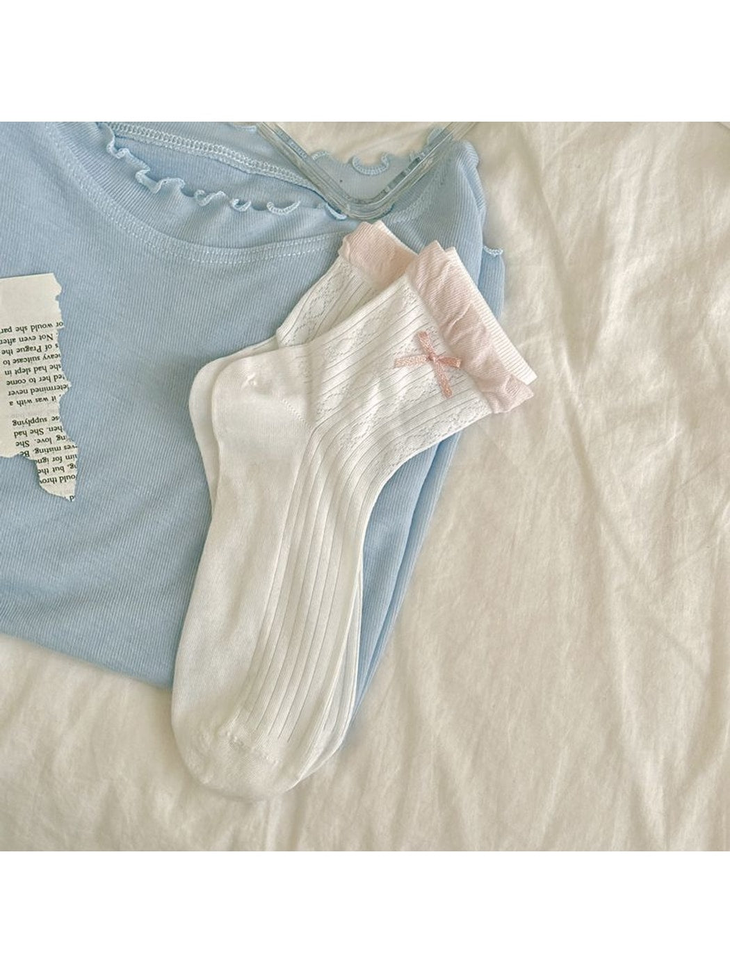 Rufia - Pink Tones Cute Ribbed Crew Socks