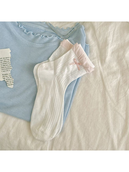 Rufia - Pink Tones Cute Ribbed Crew Socks