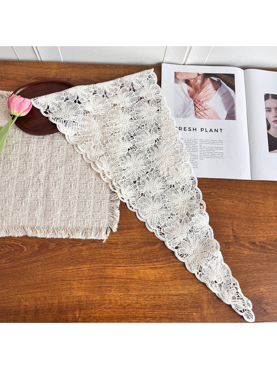 Scarvii - Floral Cutwork Triangle Fashion Neck Scarf