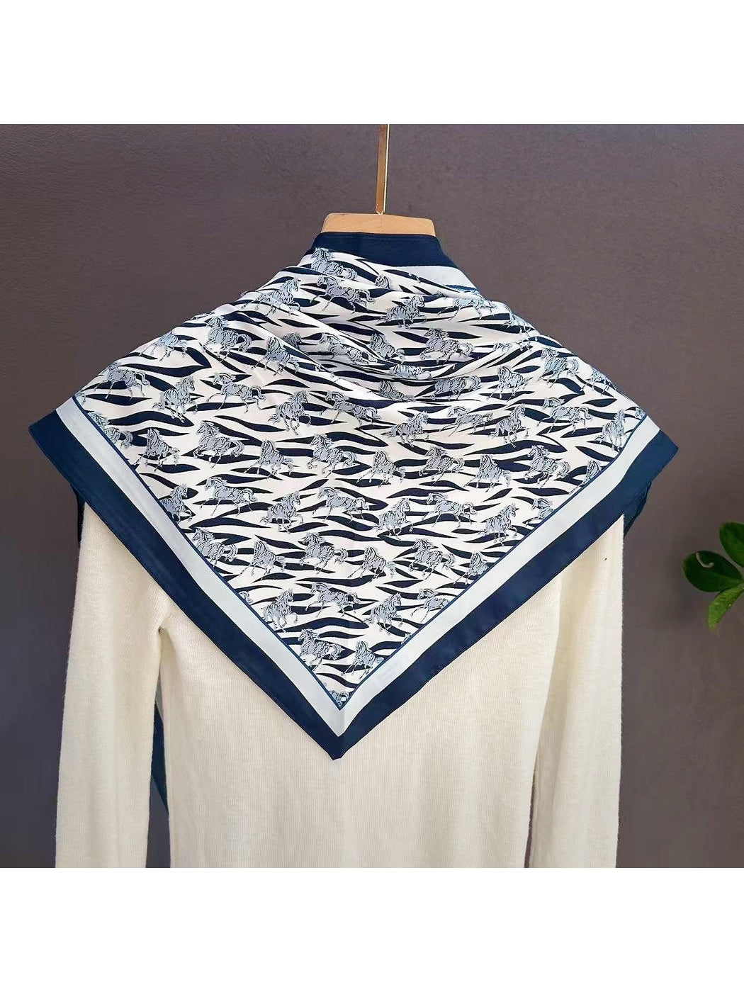 Scarvii - Horse Print Contrast Border Triangle Bandana