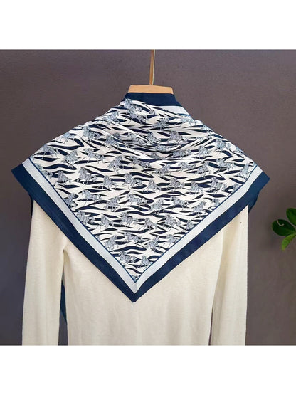 Scarvii - Horse Print Contrast Border Triangle Bandana