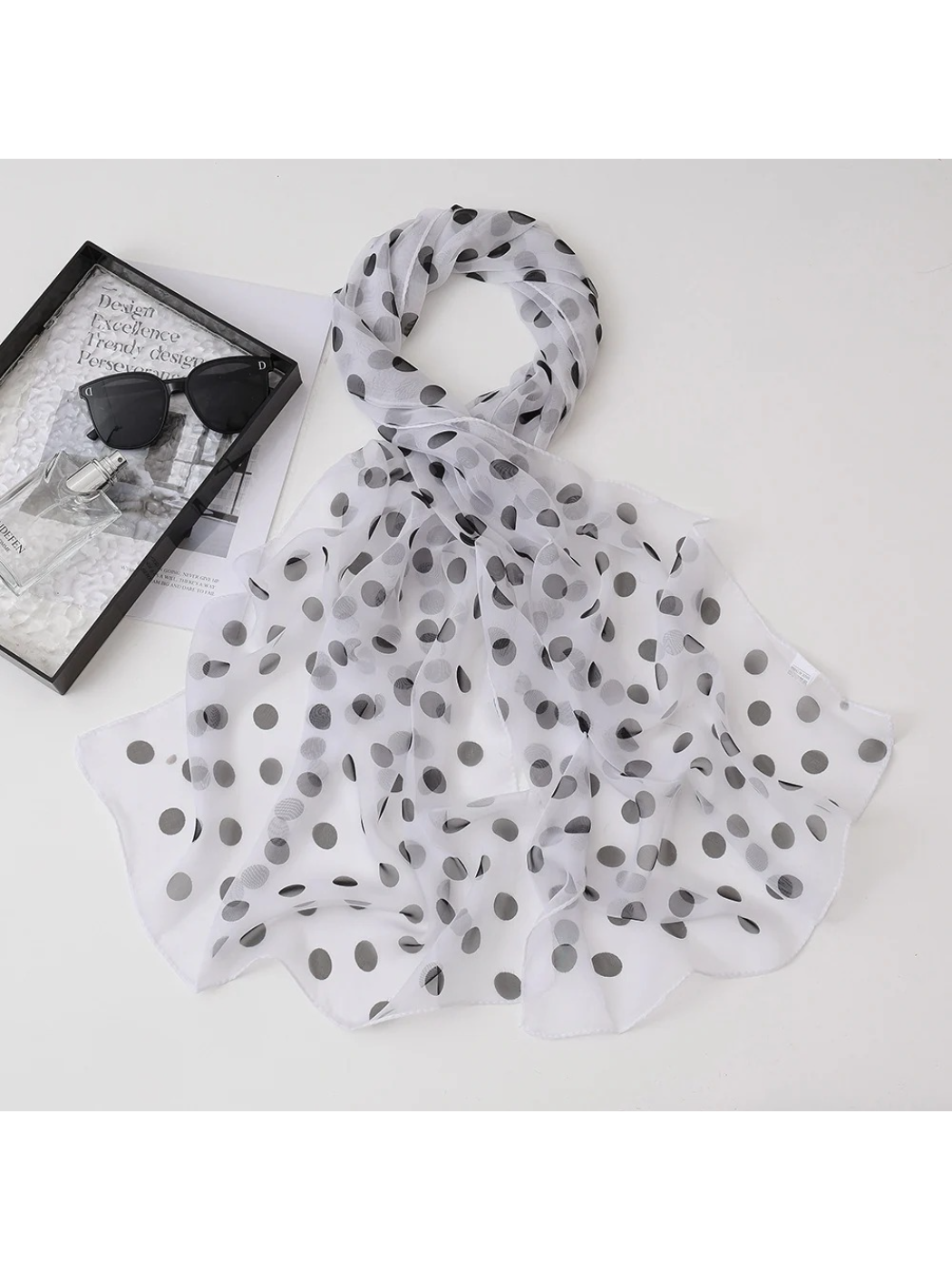 Scarvii - Sheer Polka Dot Long Scarf