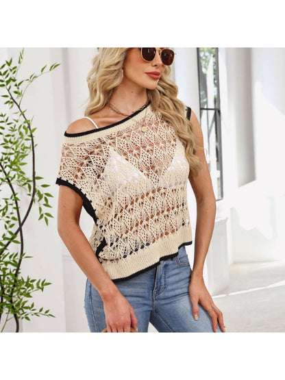 Crosa - Contrast Trim Crochet Beach Top