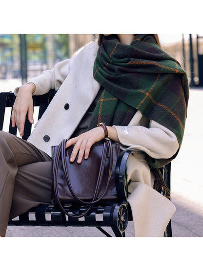 Scarvii - Long Plaid Draped Tassel Accent Scarf