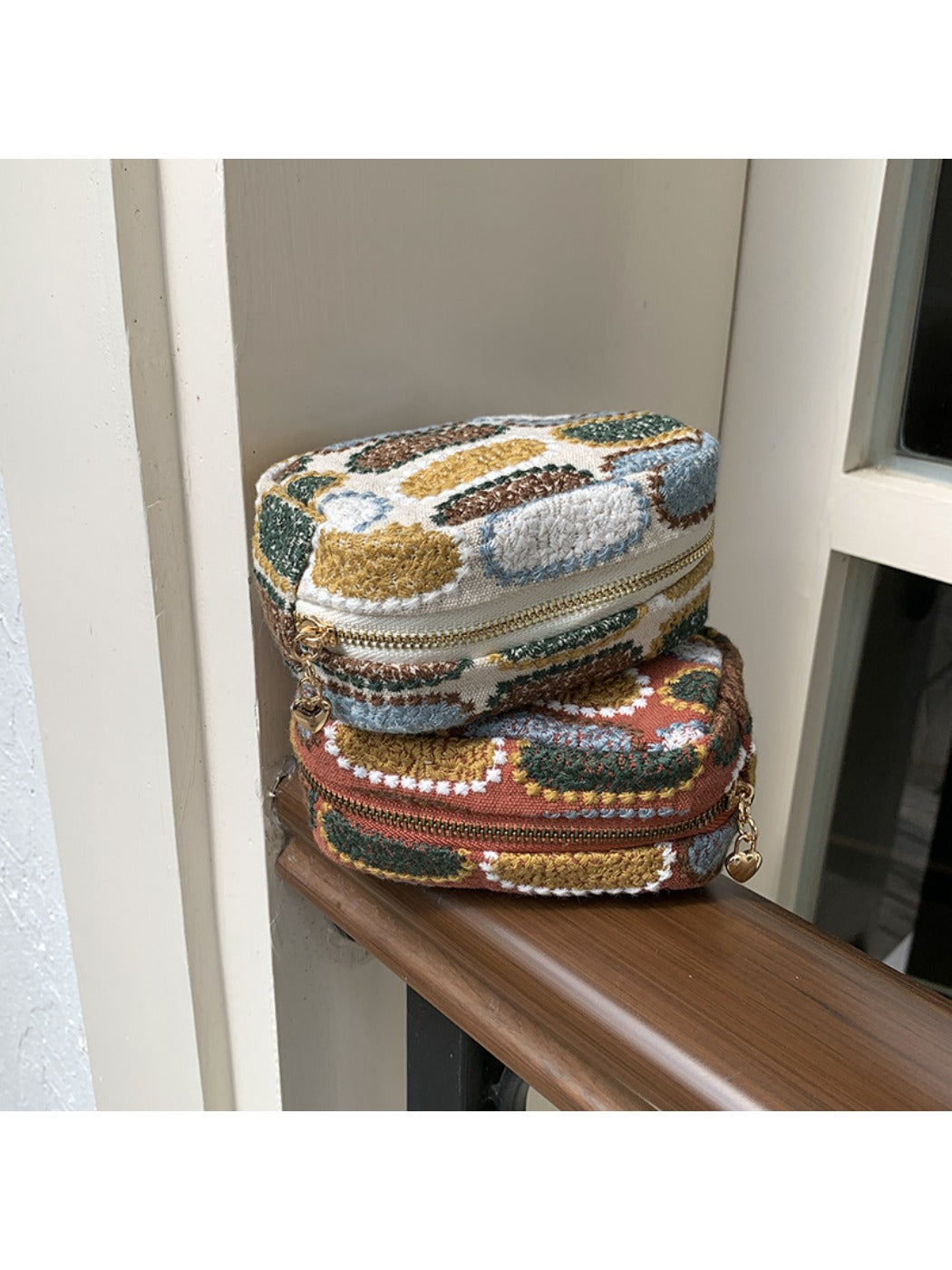 Cosbai - Mini Embroidered Zipper Cosmetic Pouch