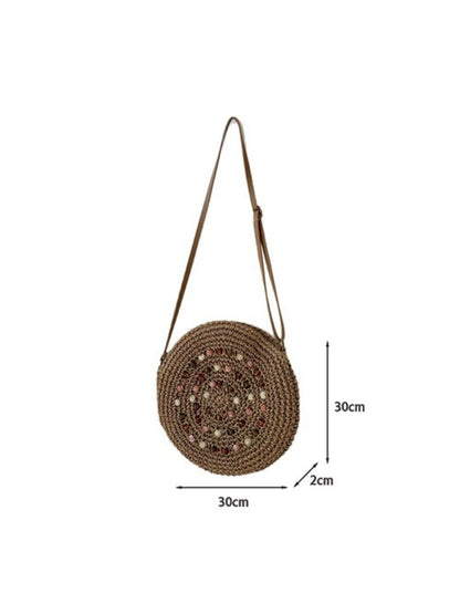 Cosbai - Round Woven Straw Crossbody Bag