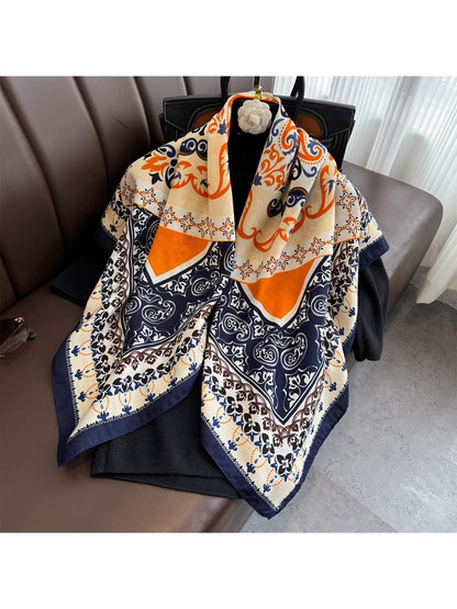 Scarvii - 35'' Vintage Boho Print Square Scarf - Chic & Classic