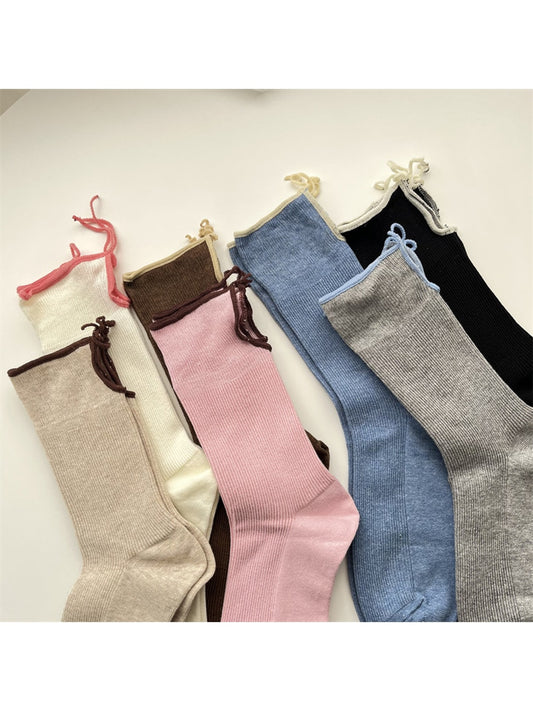 Rufia - Pastel Solid Ribbed Fashion Crew Socks