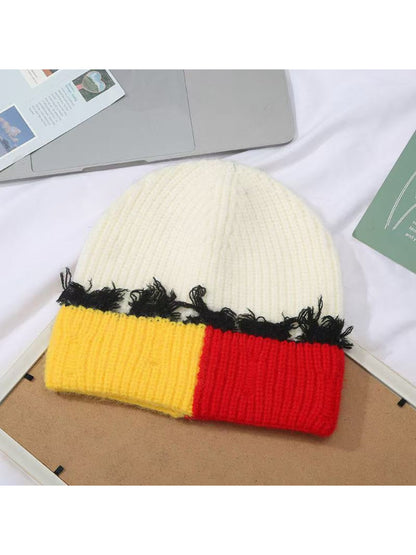 Haila - Frayed Trim Ribbed Knit Cuffed Beanie