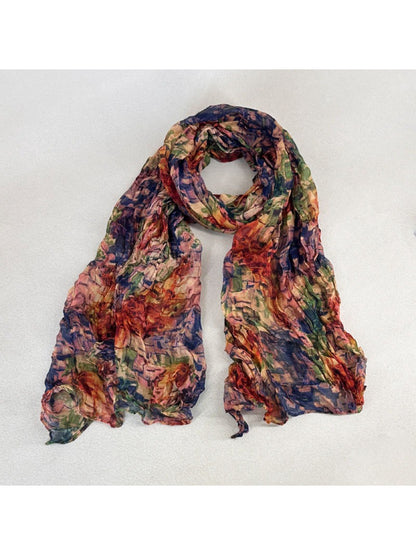 Side view of Scarvii scarf showing fabric texture and painterly print details