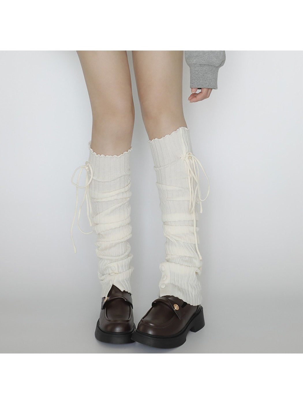 Cozyra - Button-and-Drawstring Ribbed Leg Warmers