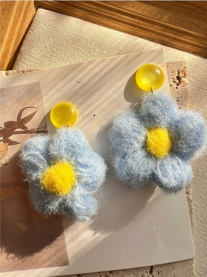 Earwish - Color-Block Crochet Flower Earrings