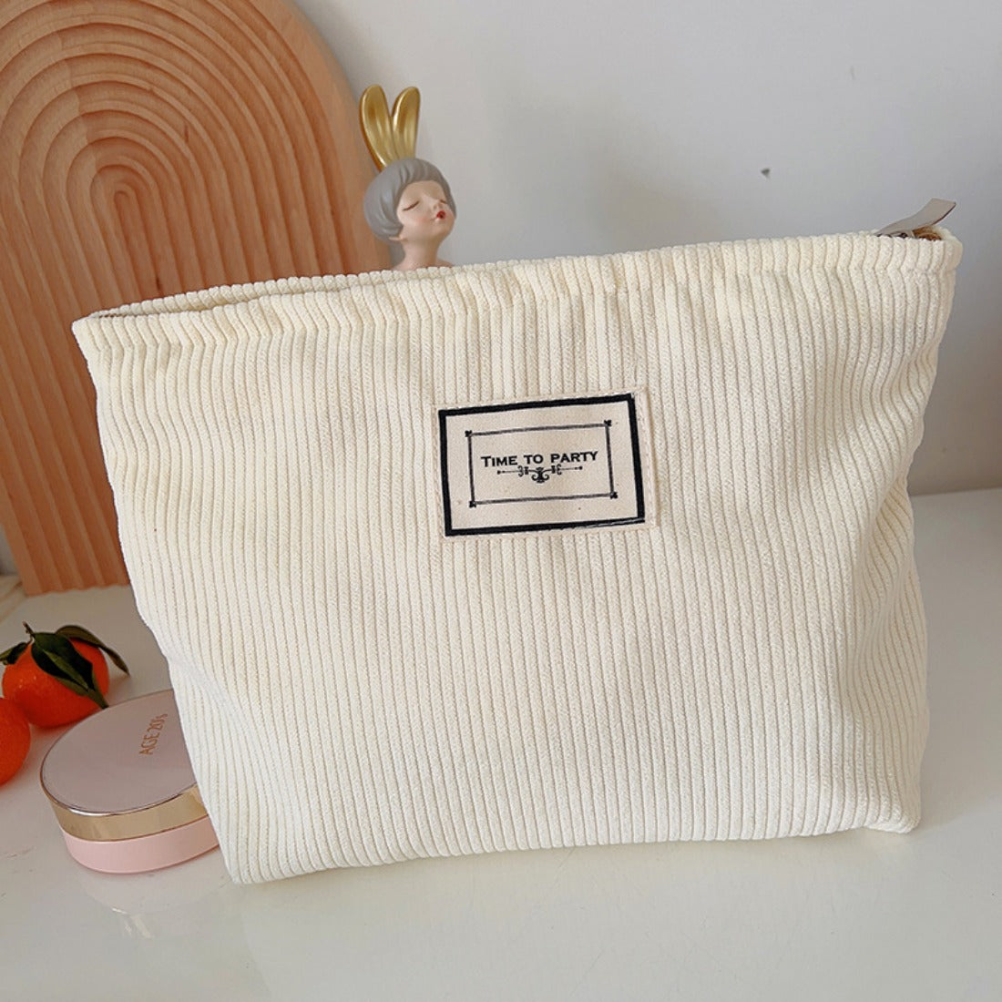 Cosbai - Solid Color Corduroy Makeup Bag