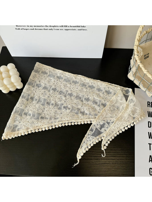 Scarvii - Beige Lace Floral Triangle Bandana