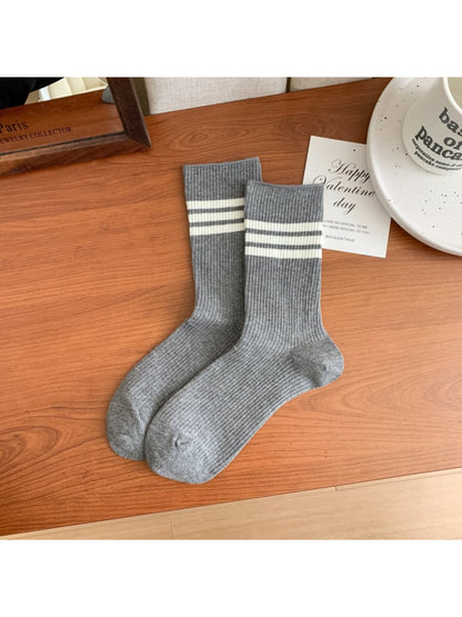 Rufia - Black White Stripe Ribbed Crew Socks product image 7