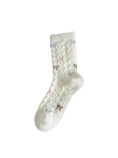 Rufia - Cute Soft Thick Winter Socks - Pink & White