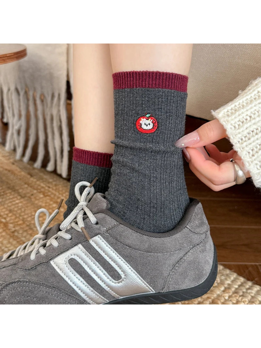 Rufia - Patterned Ribbed Crew Socks