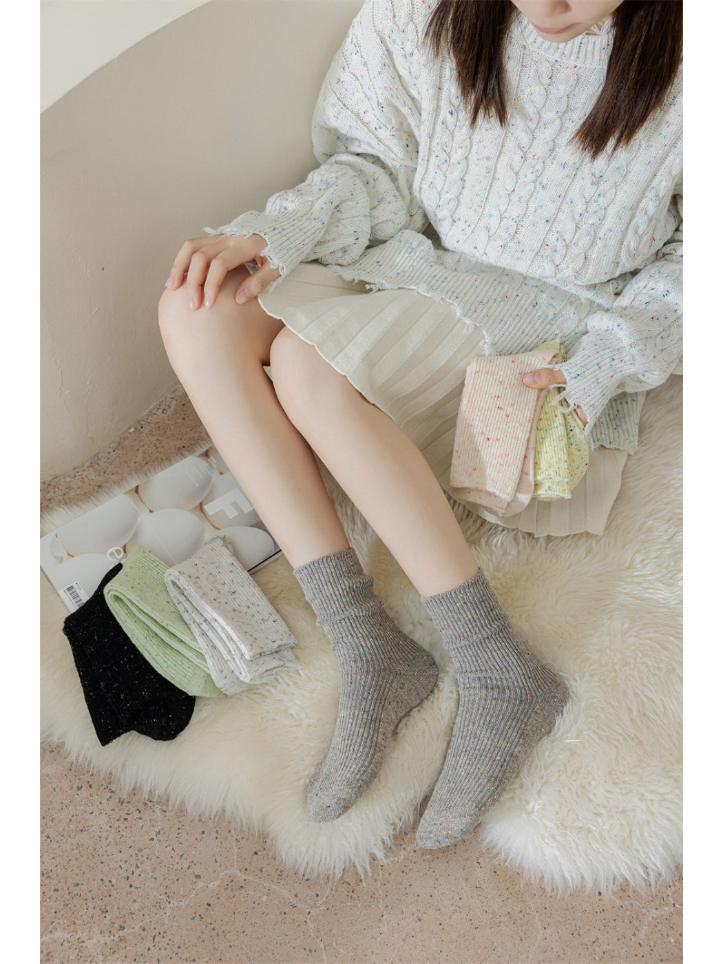 Rufia - Speckled Rib Knit Crew Socks