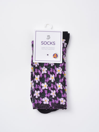 Rufia - Embossed Tiny Floral Pattern Mid-Calf Socks