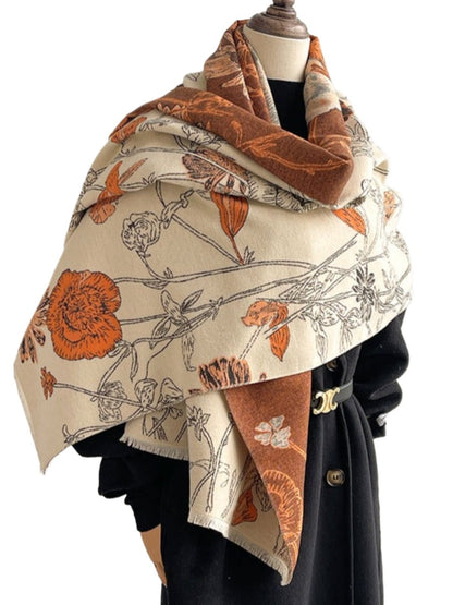 Scarvii - Reversible Vintage Floral-Plant Print Scarf Shawl