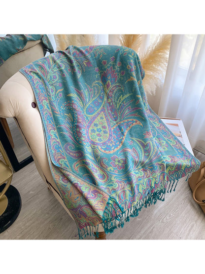 Scarvii - Paisley Print Fringe Trim Scarf