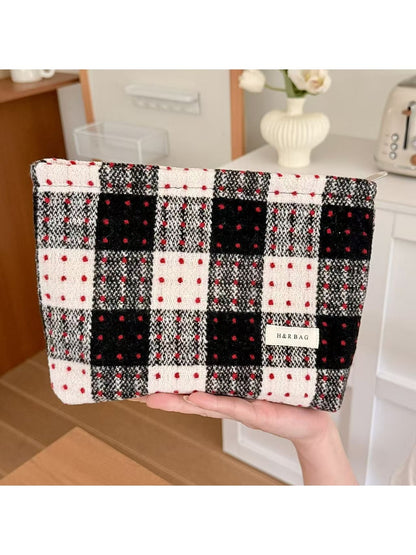 Cosbai - Plaid Polka Dots Handheld Women's Cosmetic Bag