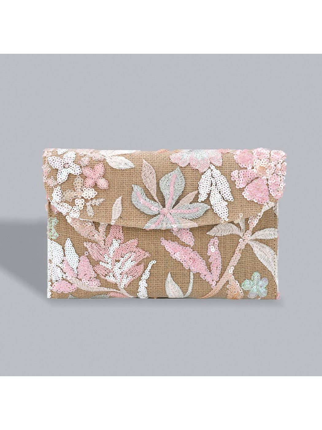 Cosbai floral clutch bag with chain strap displayed separately