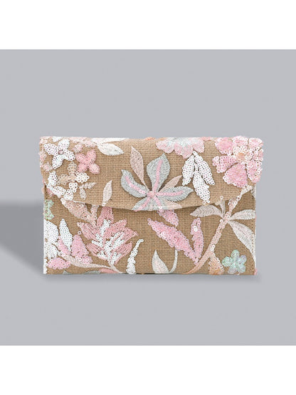 Cosbai floral clutch bag with chain strap displayed separately