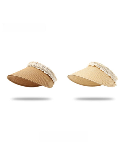 Haila - Elegant Lace Trim Wide Brim Visor Cap