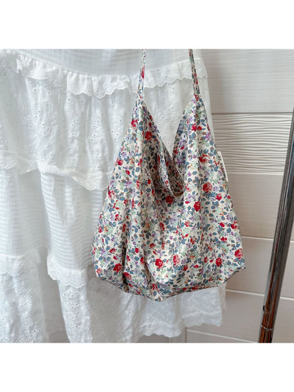 Cosbai - Soft Floral Print Slouchy Shoulder Tote Bag