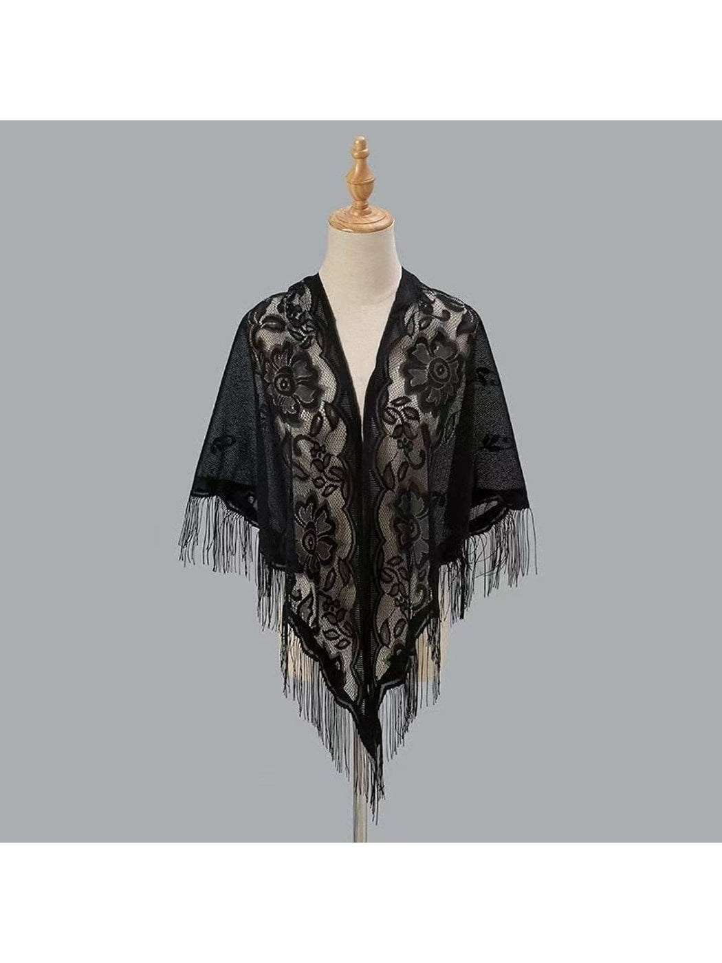 Scarvii - Solid Lace Fringe Women's Triangle Shawl