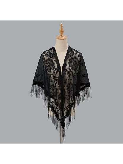 Scarvii - Solid Lace Fringe Women's Triangle Shawl