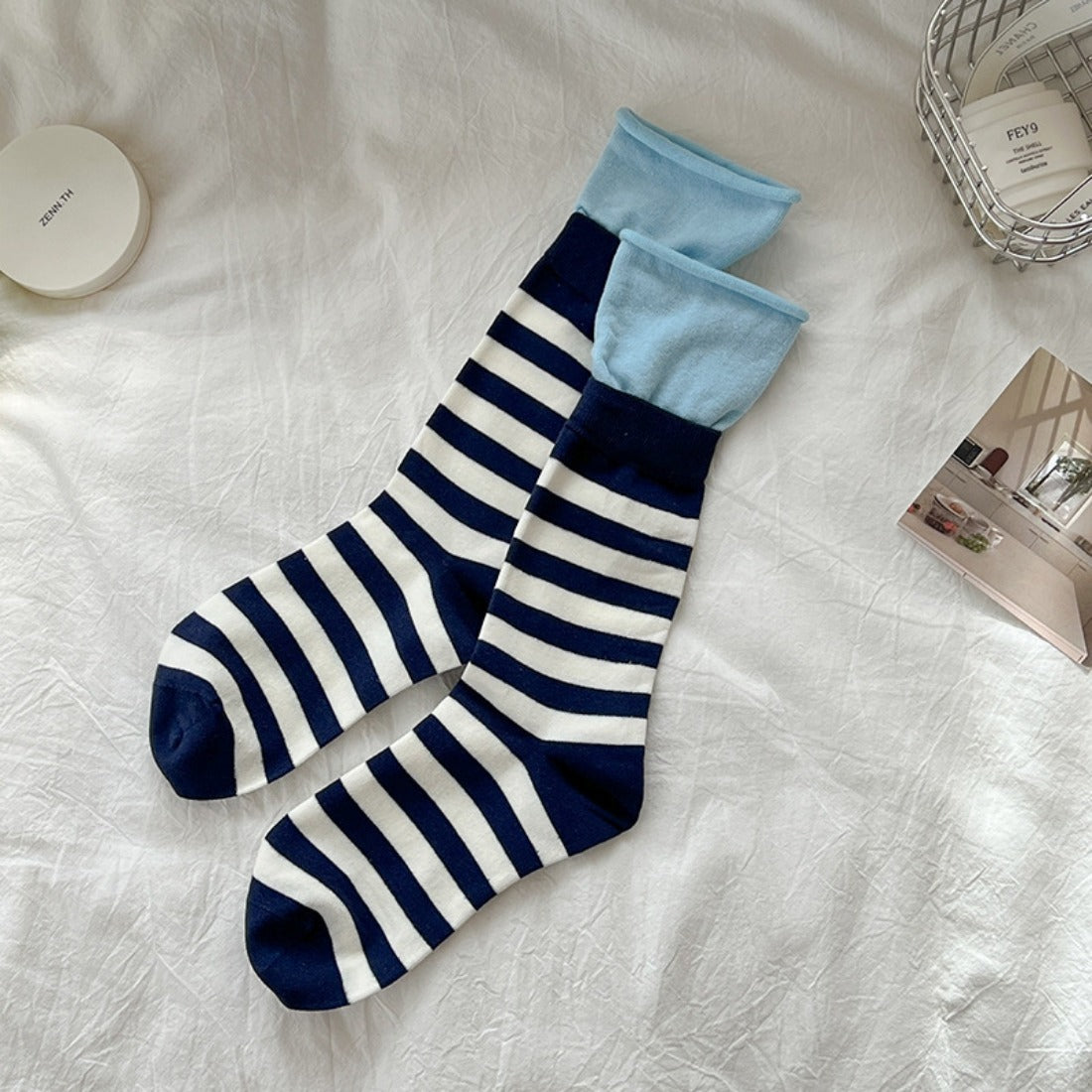 Rufia - Striped Contrast Mid-Calf Socks