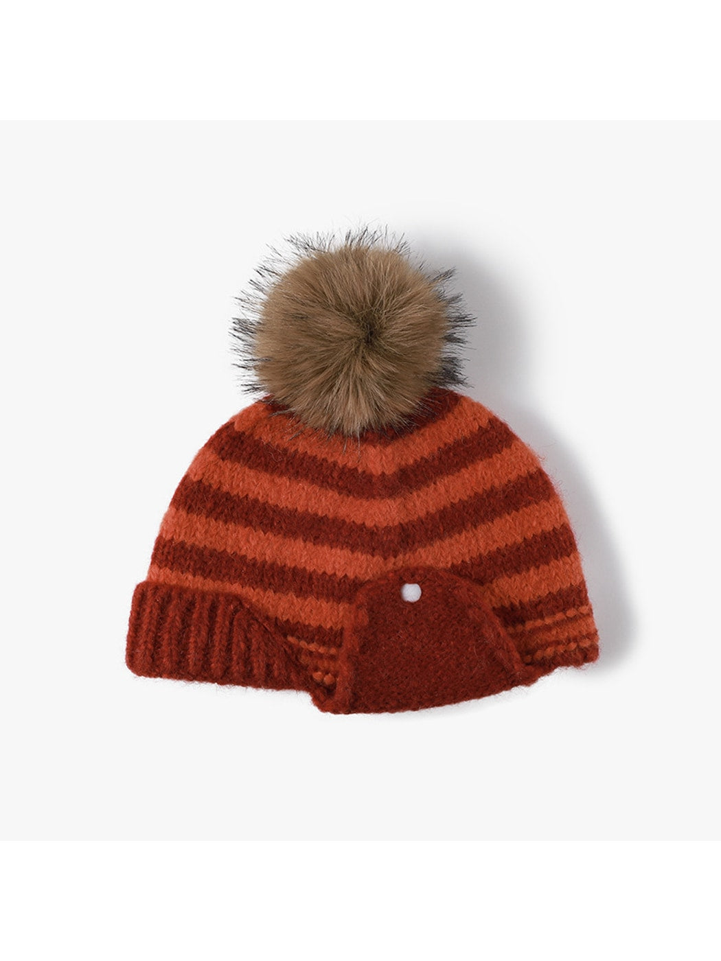 Haila - Striped Pom Ear Flap Knit Winter Hat