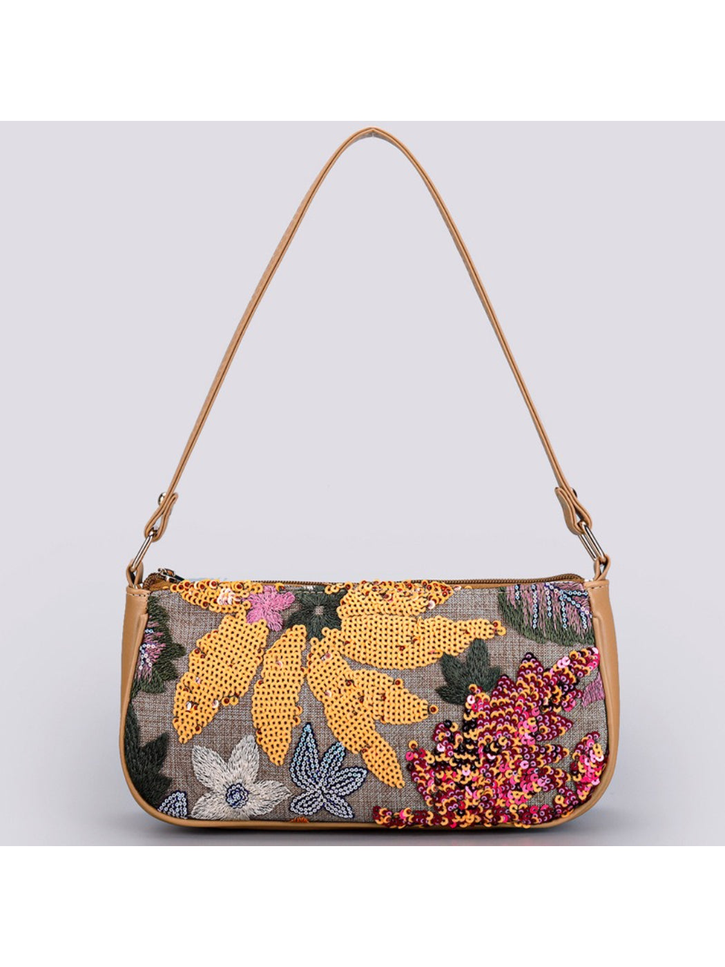 Cosbai Floral Sequin Shoulder Bag front view with multicolor floral sequin design