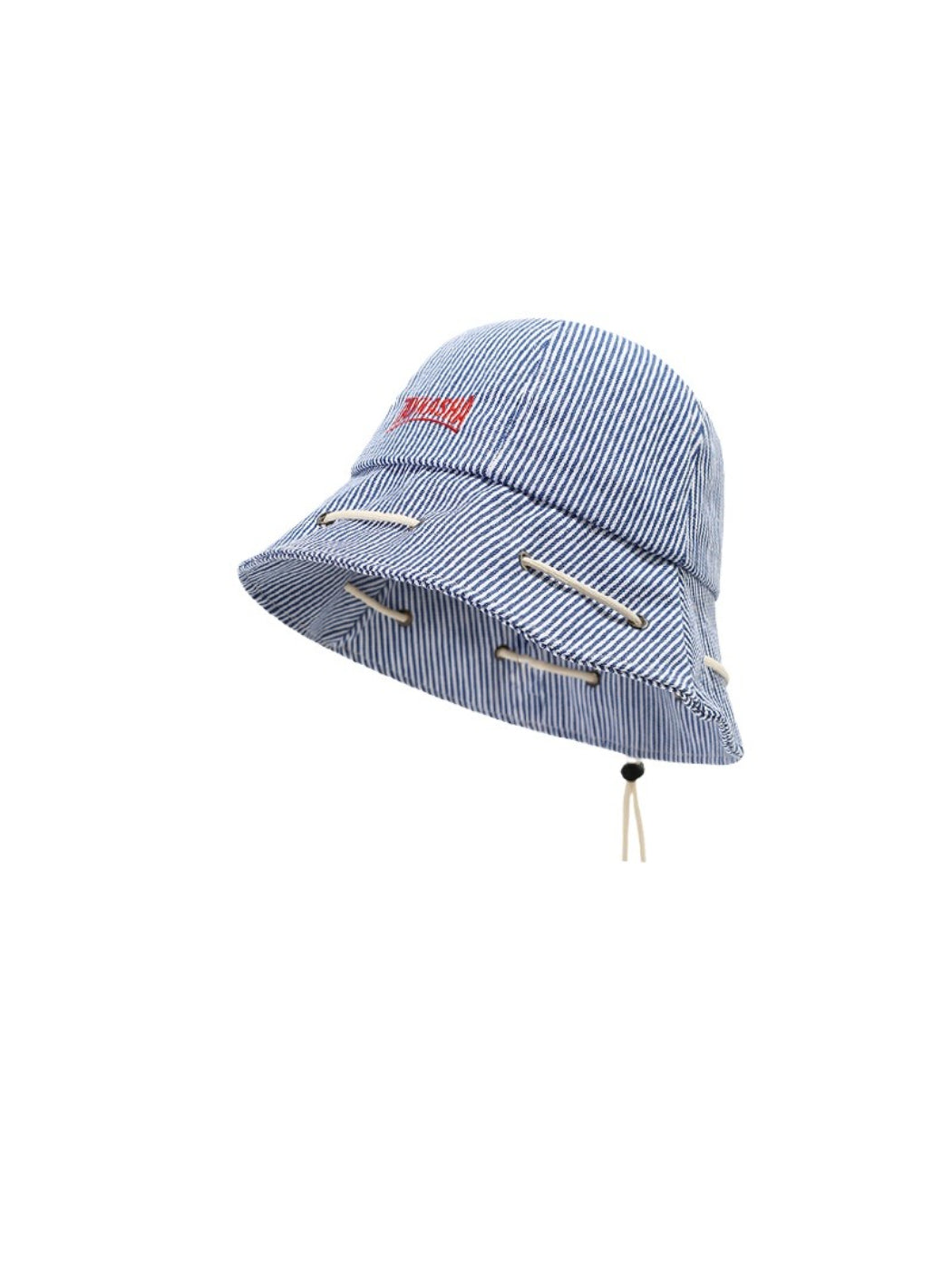 Haila striped drawstring bucket hat shown from above on a plain background