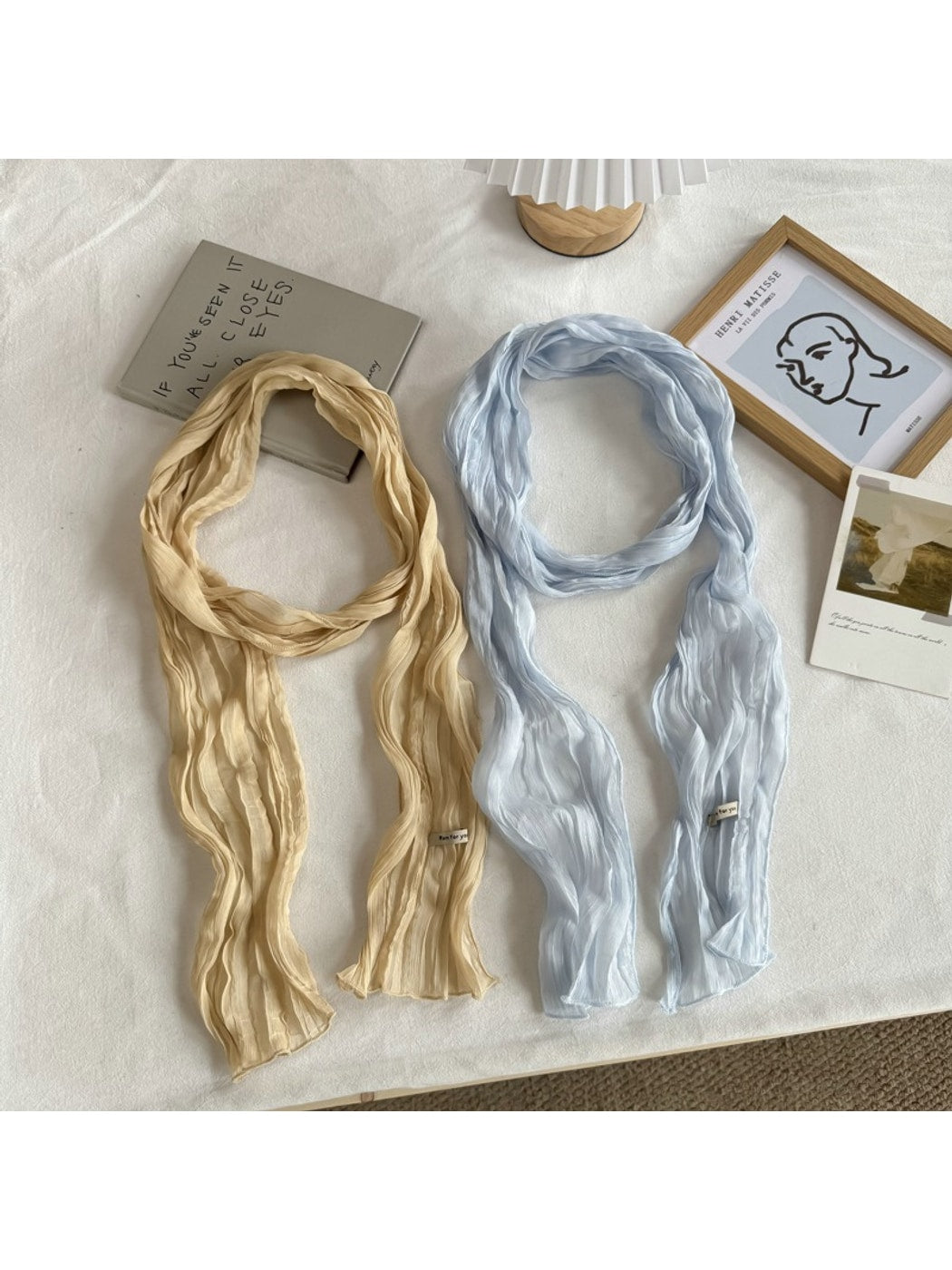 Scarvii - Pleated Solid Color Long Narrow Scarf