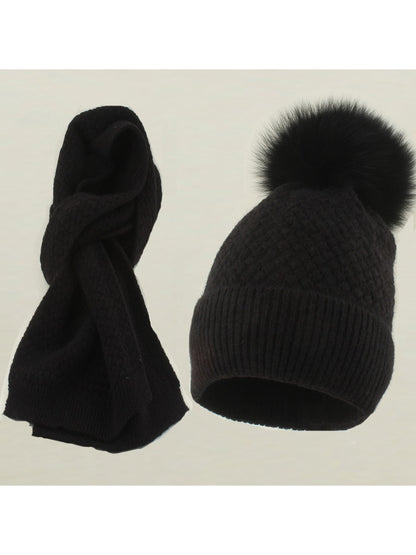 Haila - Brimless Knit Beanie and Scarf Set