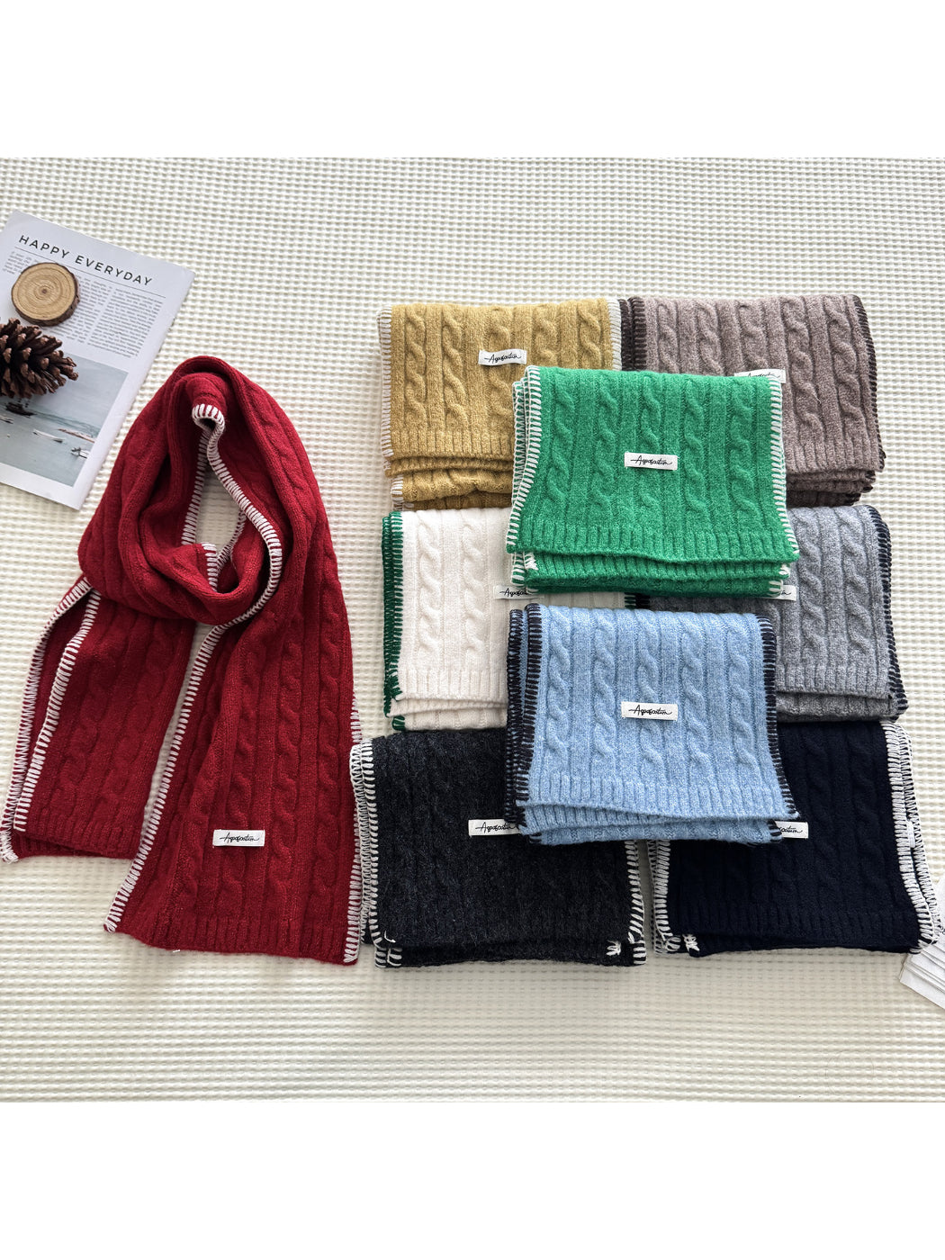 Scarvii - Vertical Cable-Knit Pattern Narrow Scarf Scarf