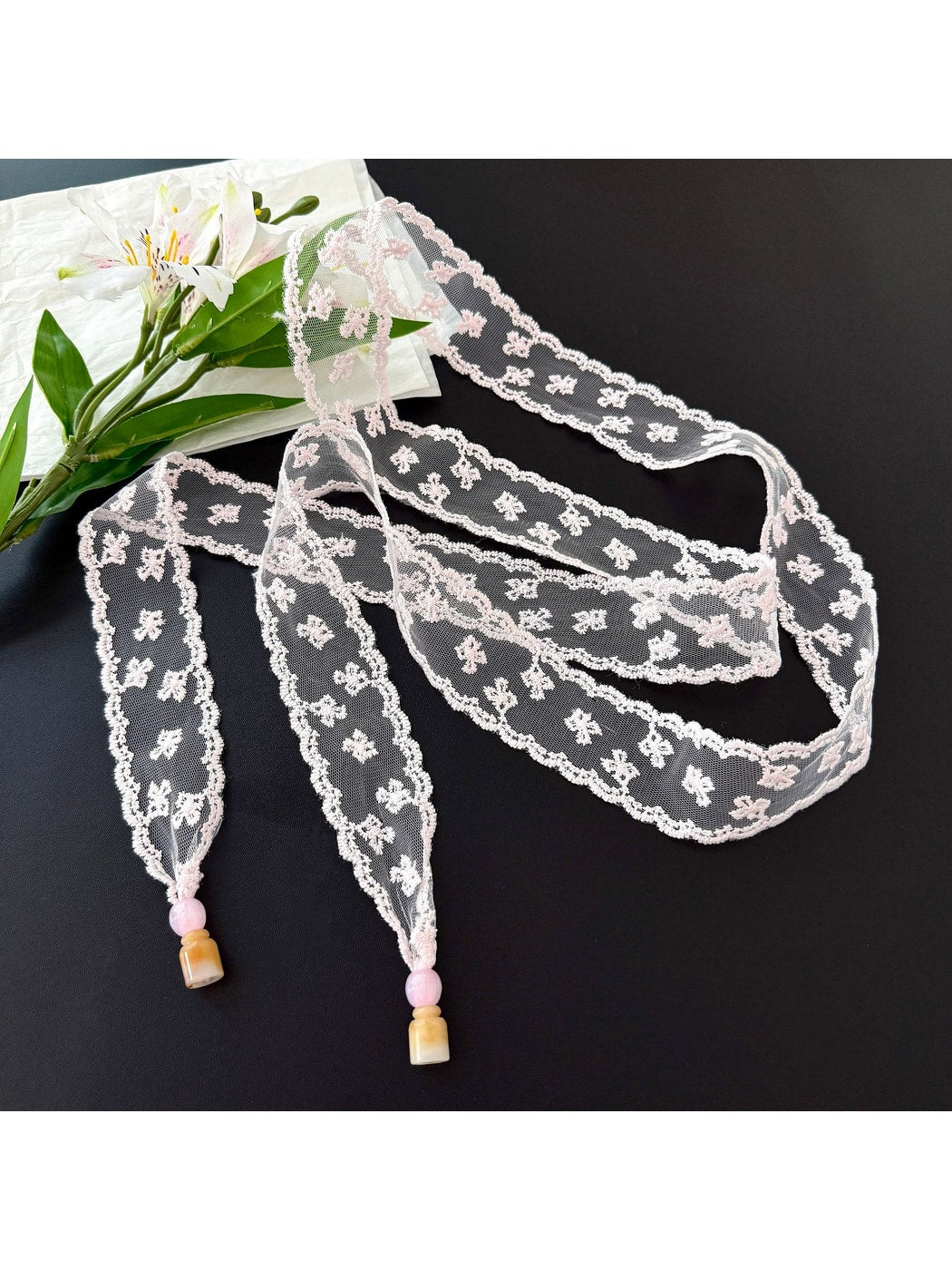 Scarvii - Romantic Floral Lace Long Narrow Scarf