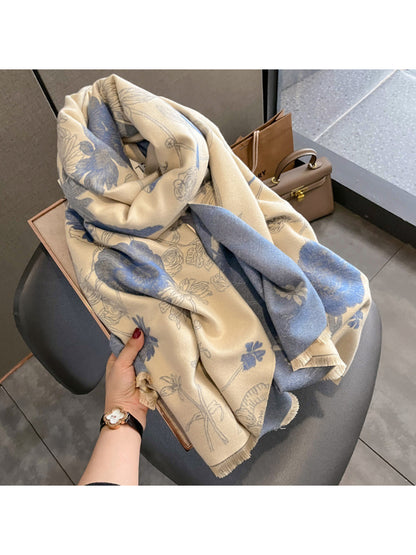 Scarvii - Botanical Floral Two Tone Long Scarf