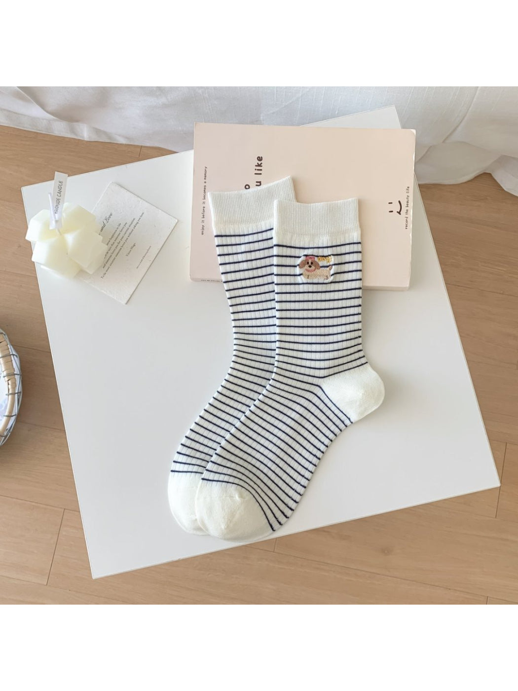 Rufia - Puppy Patch Striped Everyday Crew Socks