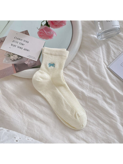 Rufia - Solid Color Bow Detail Crew Socks