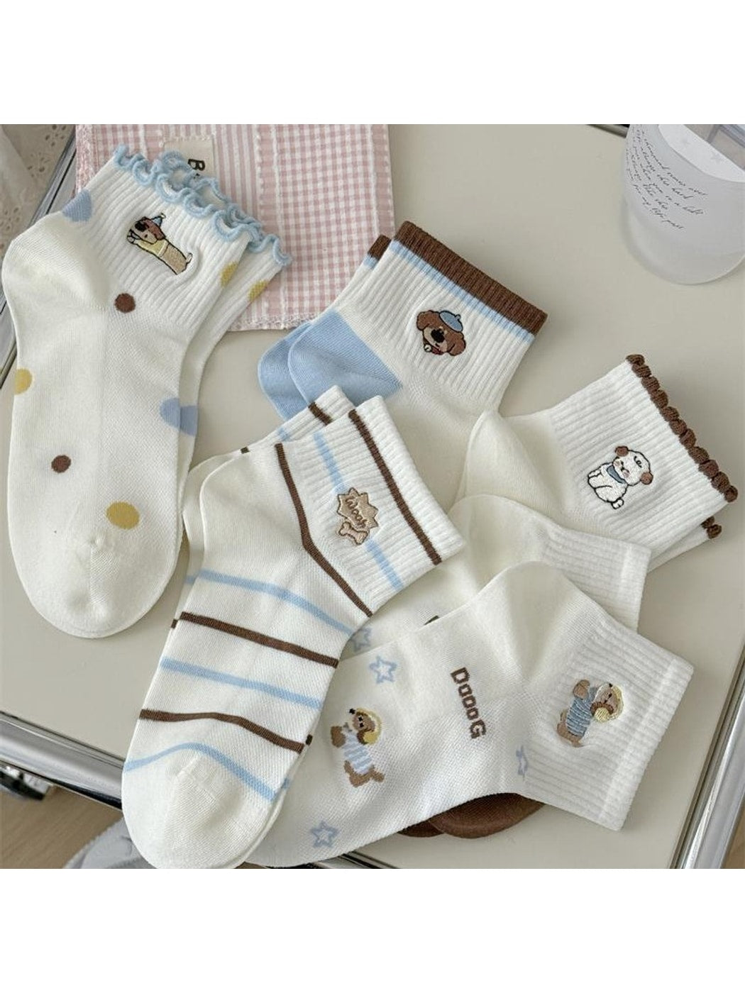 Rufia - Casual Cute Dog Ribbed Ankle Socks