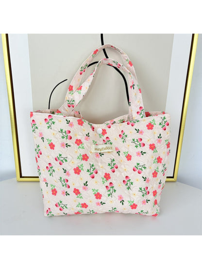 Cosbai – Quilted Floral & Bear Printed Tote Bag