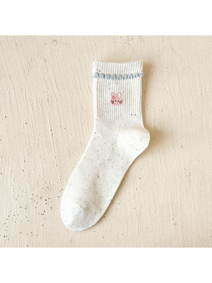 Rufia - Simple Cartoon Pattern Heathered Crew Socks