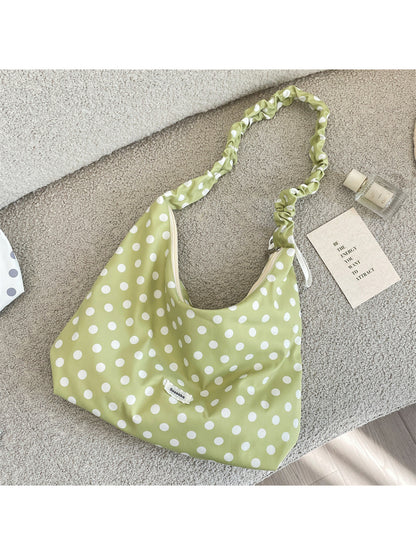 Cosbai - Polka Dot Ruched Strap Hobo Bag