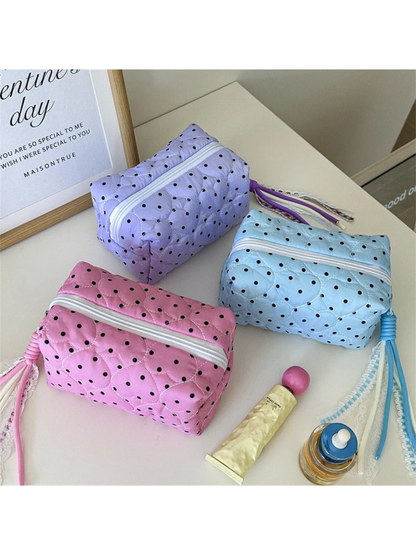 Cosbai - Polka Dot Heart-Quilted Makeup Bag